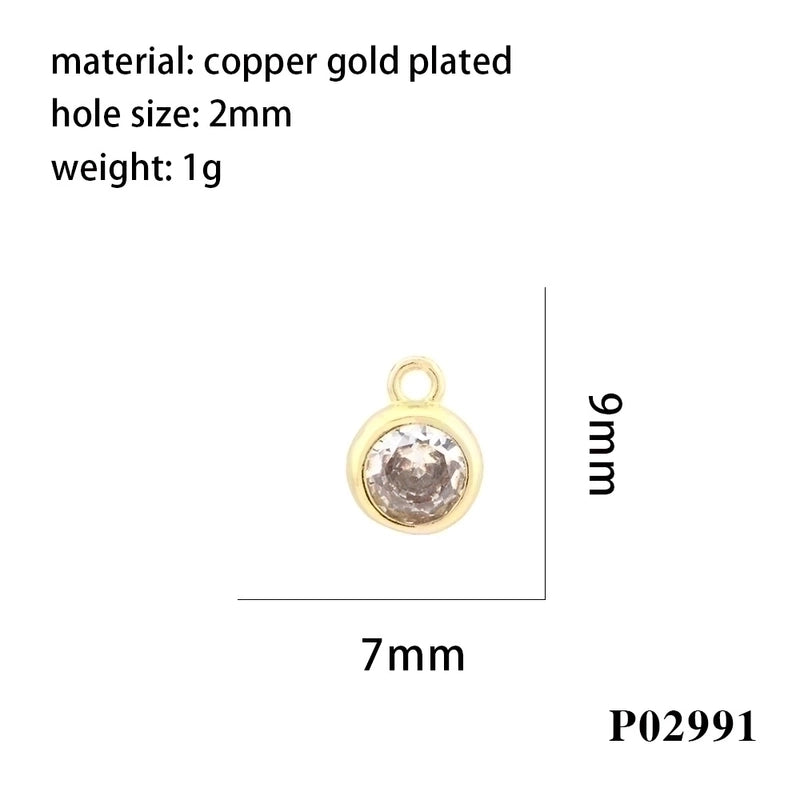 Minimalist Round Copper Plating Inlay Zircon 18k Gold Plated Charms
