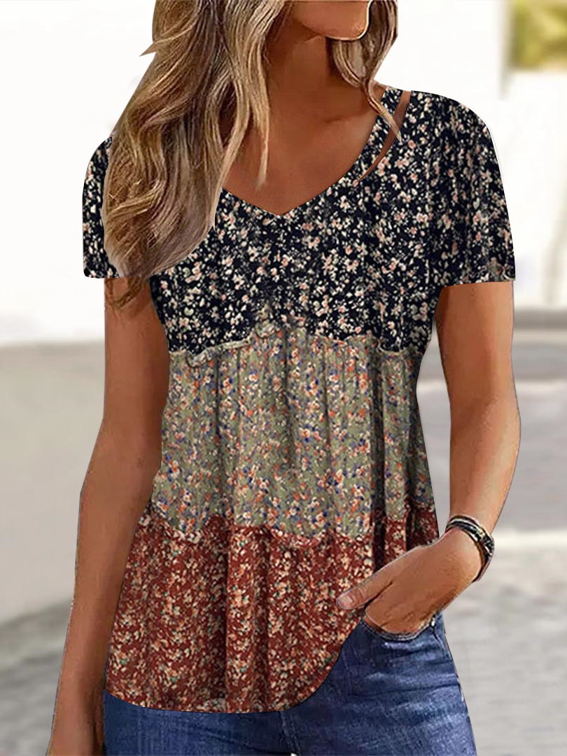 Women Long Sleeve V-neck Graphic Floral Printed Top