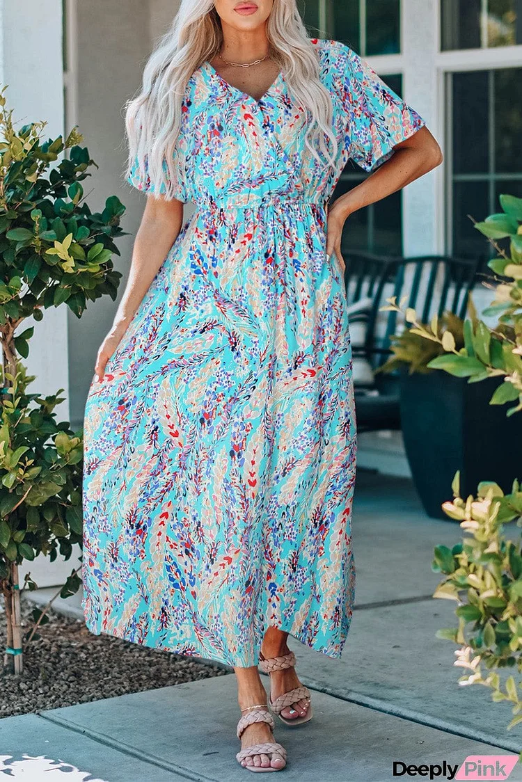 Wrap V Neck Floral Maxi Dress