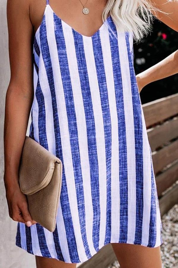 Cotton Blend Striped Mini Dress