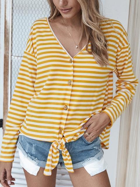 Striped Button Long Sleeve Sweater - Shop Trendy Women's Clothing | LoverChic