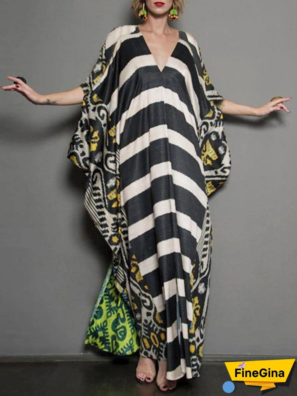Black And White Stripe Women Vacation Print Dress