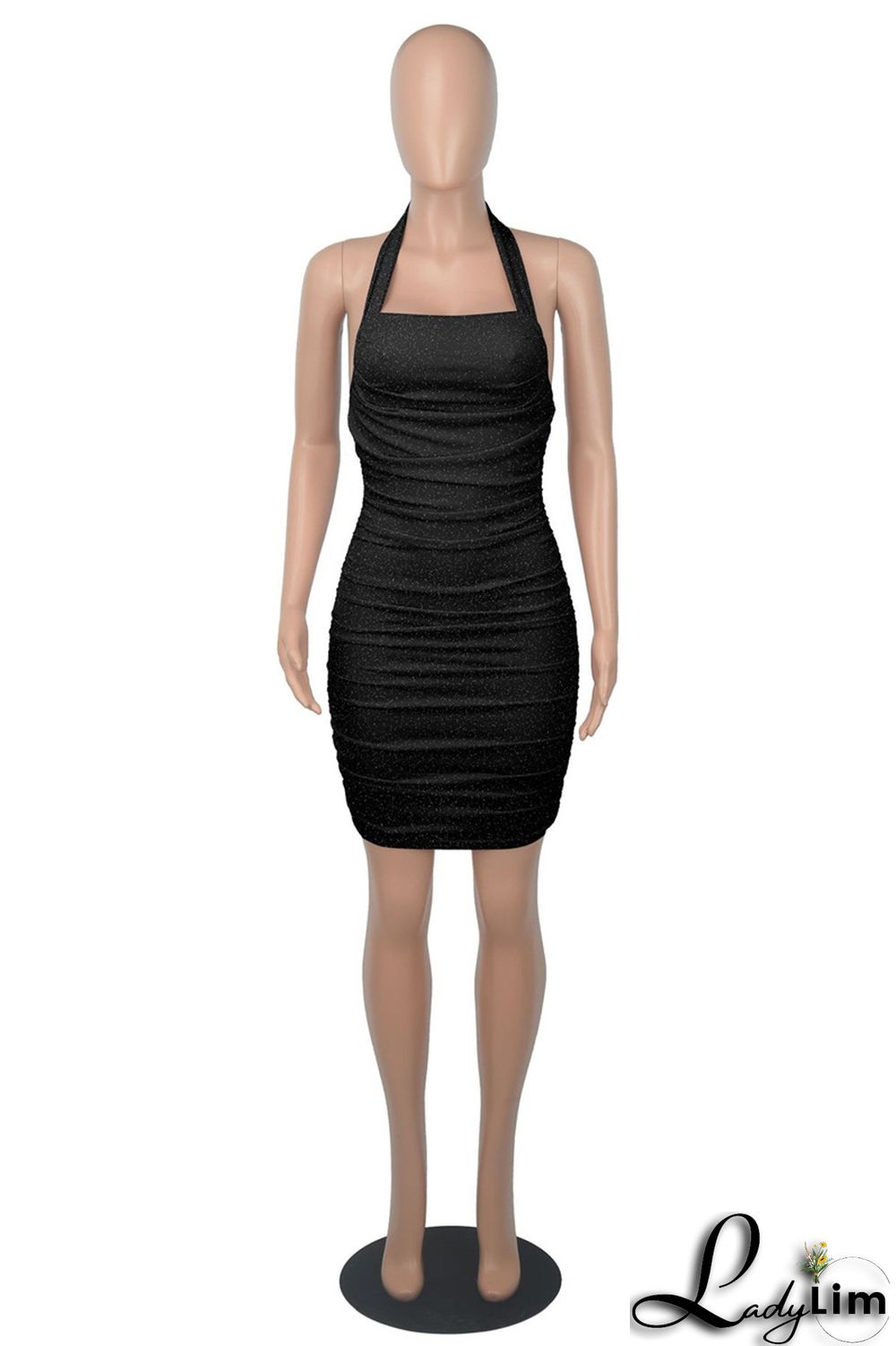 White Fashion Sexy Solid Backless Fold Halter Sleeveless Dress