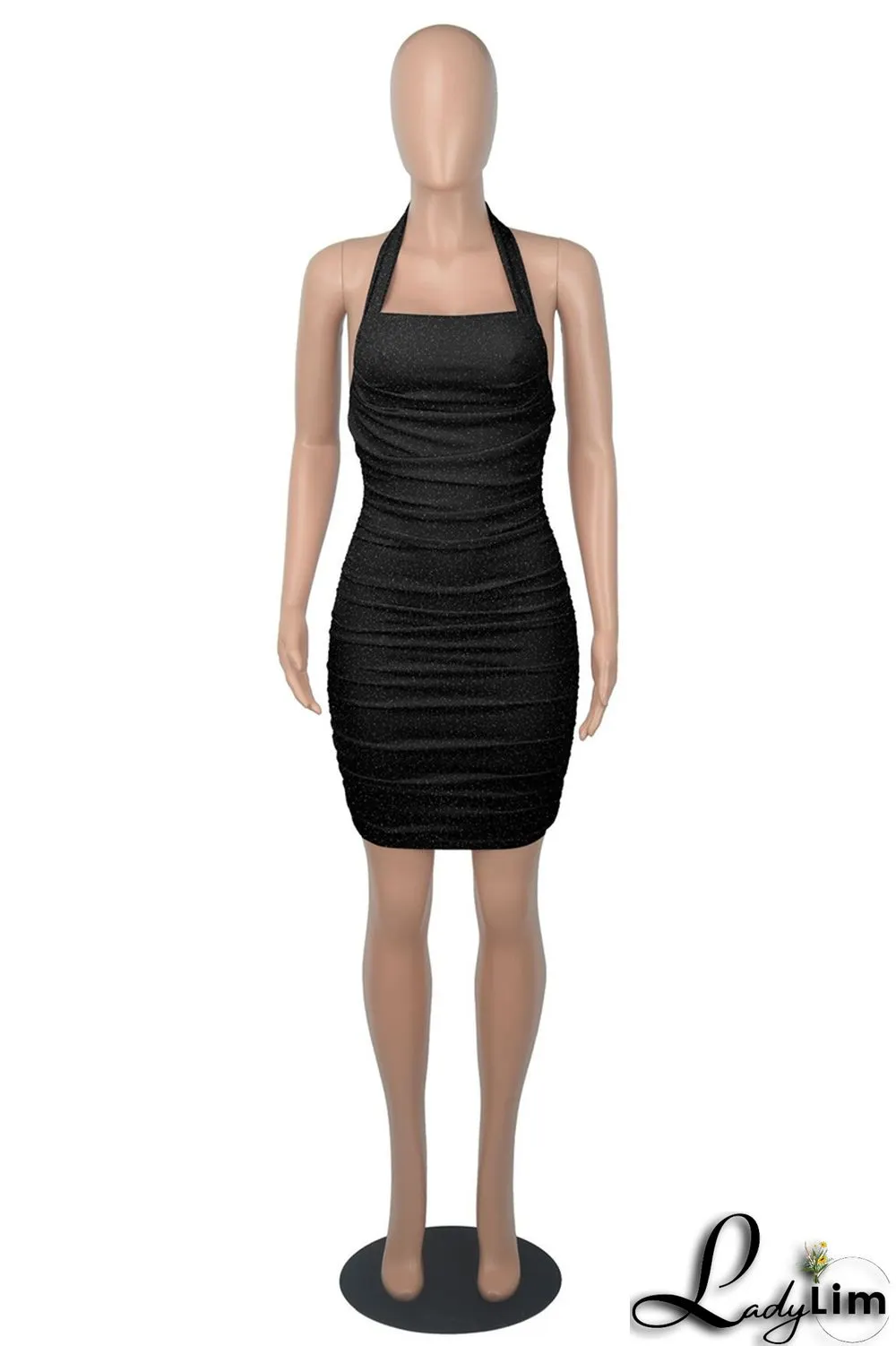 White Fashion Sexy Solid Backless Fold Halter Sleeveless Dress