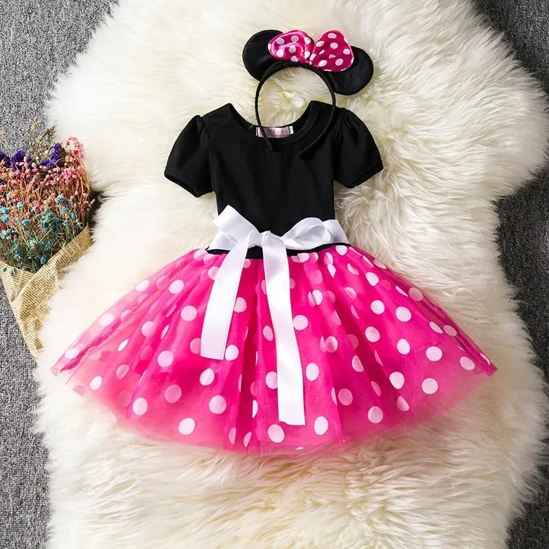Girls Cosplay Cartoon Costume Kids Summer Short Sleeve Polka Dot Princess Dress Up Children Birthday Party Clothing