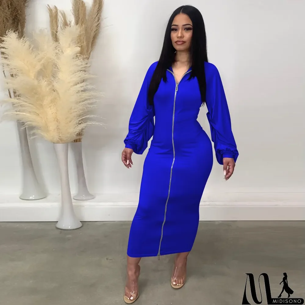 MidiSono - Solid Color Zipper Maxi Dress