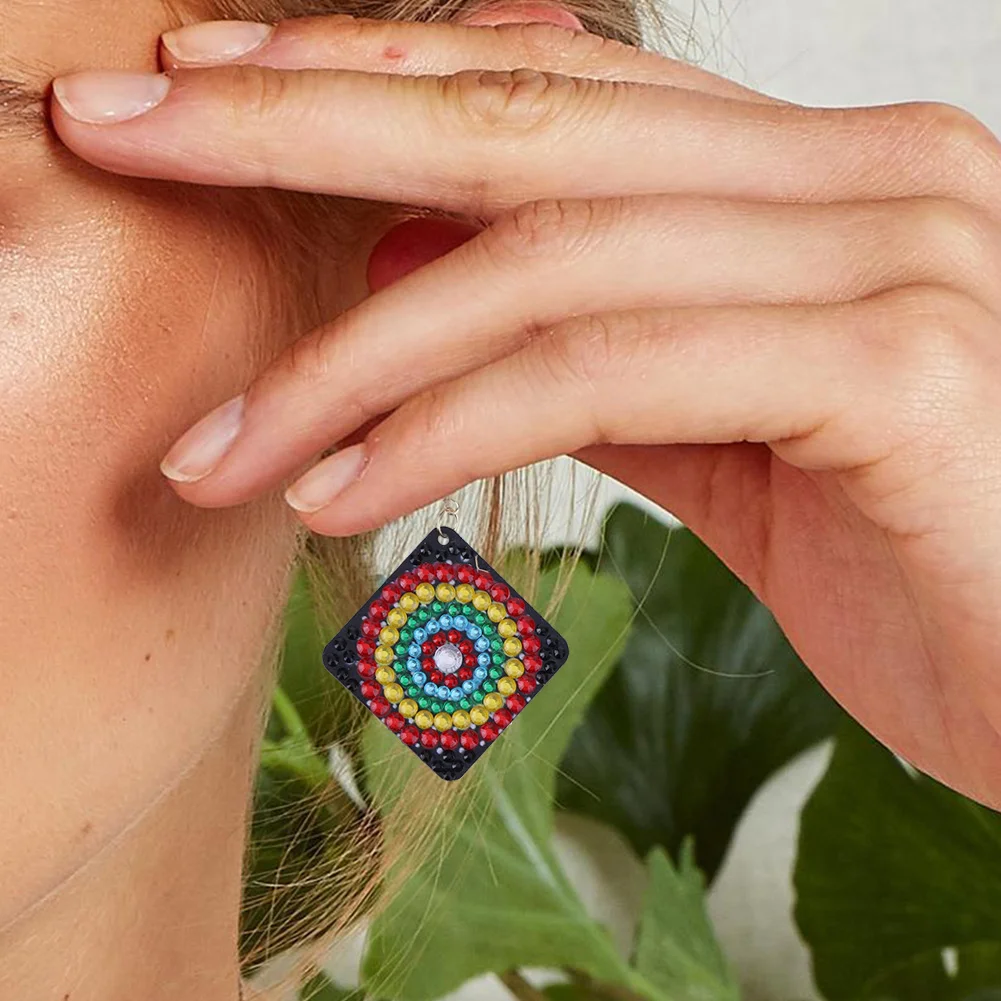 4PCS 5D DIY Diamond Painting Square Drop Earrings(Double-sided)