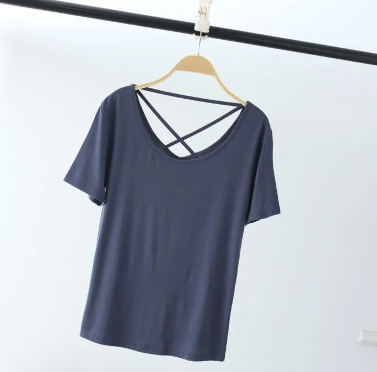 Fitness T-shirt Women Short Sleeve Backless Slim T-Shirts Summer Sports Tops Tees ropa mujer 2021