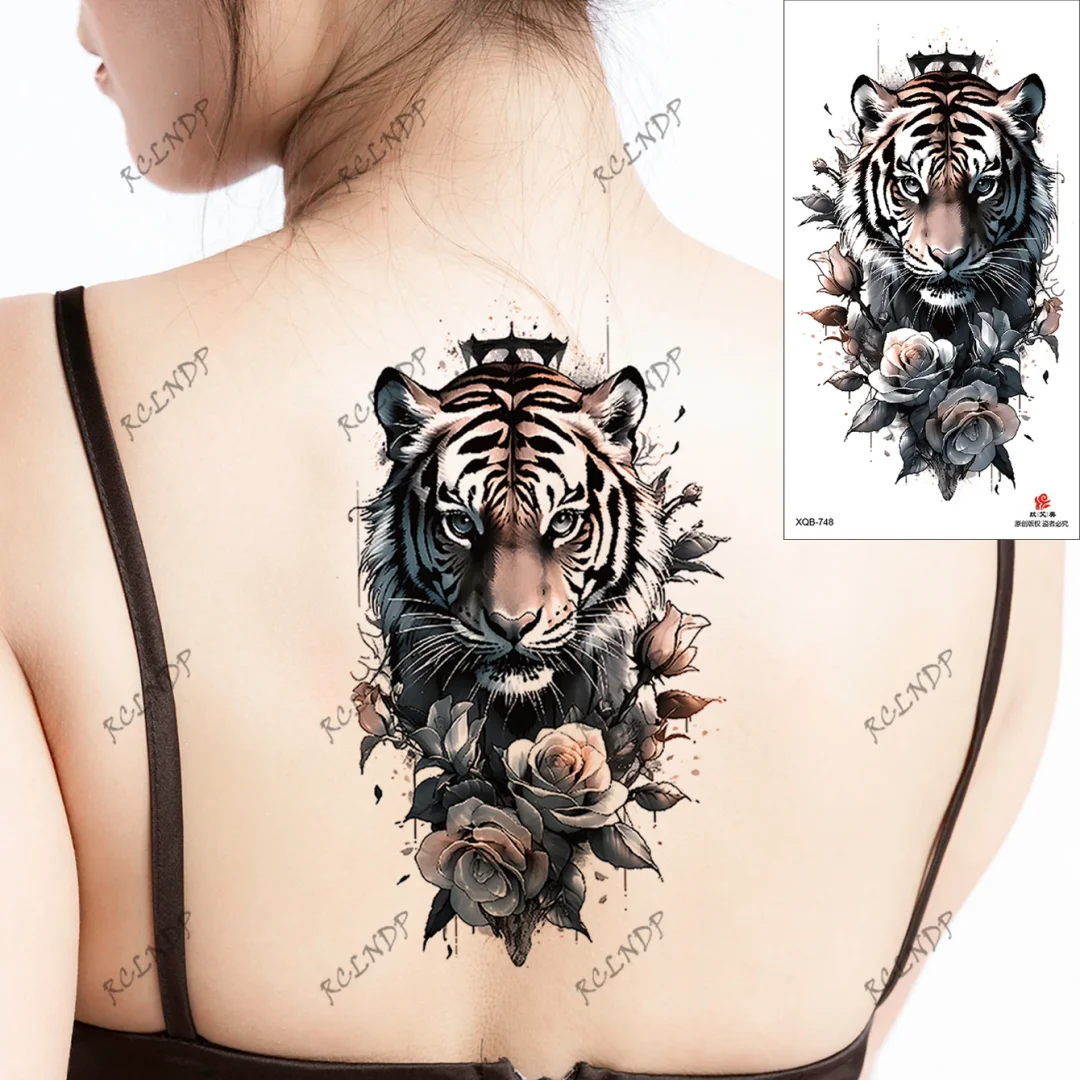Sdrawing Temporary Tattoo Sticker Rose Flower Butterfly Dragon Whale Wolf Bird Fake Tatto Flash Tatoo Tato for Women