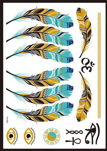 Flash Metallic Waterproof Tattoo Temporary Color Gold Silver Women Fashion Peacock Feather bird Design Sticker on the body YH119