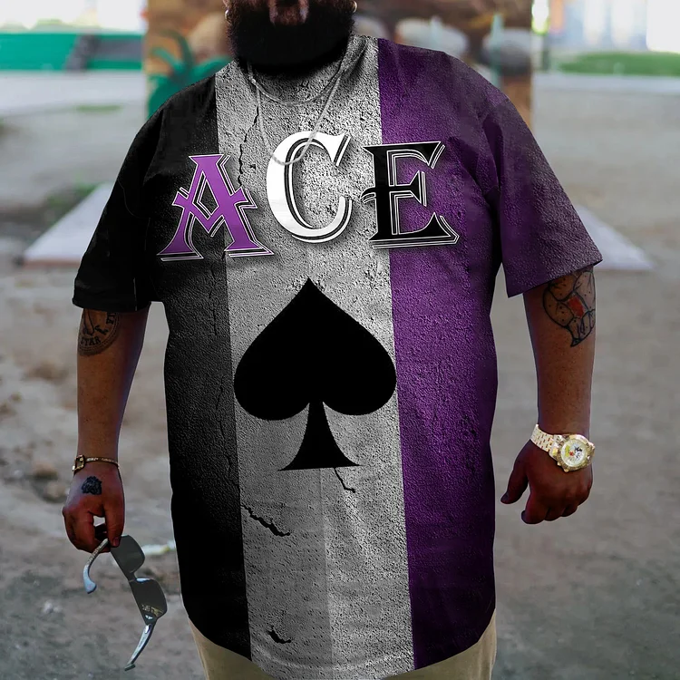Men's Plus Size Poker Colorblock ACE T-Shirt