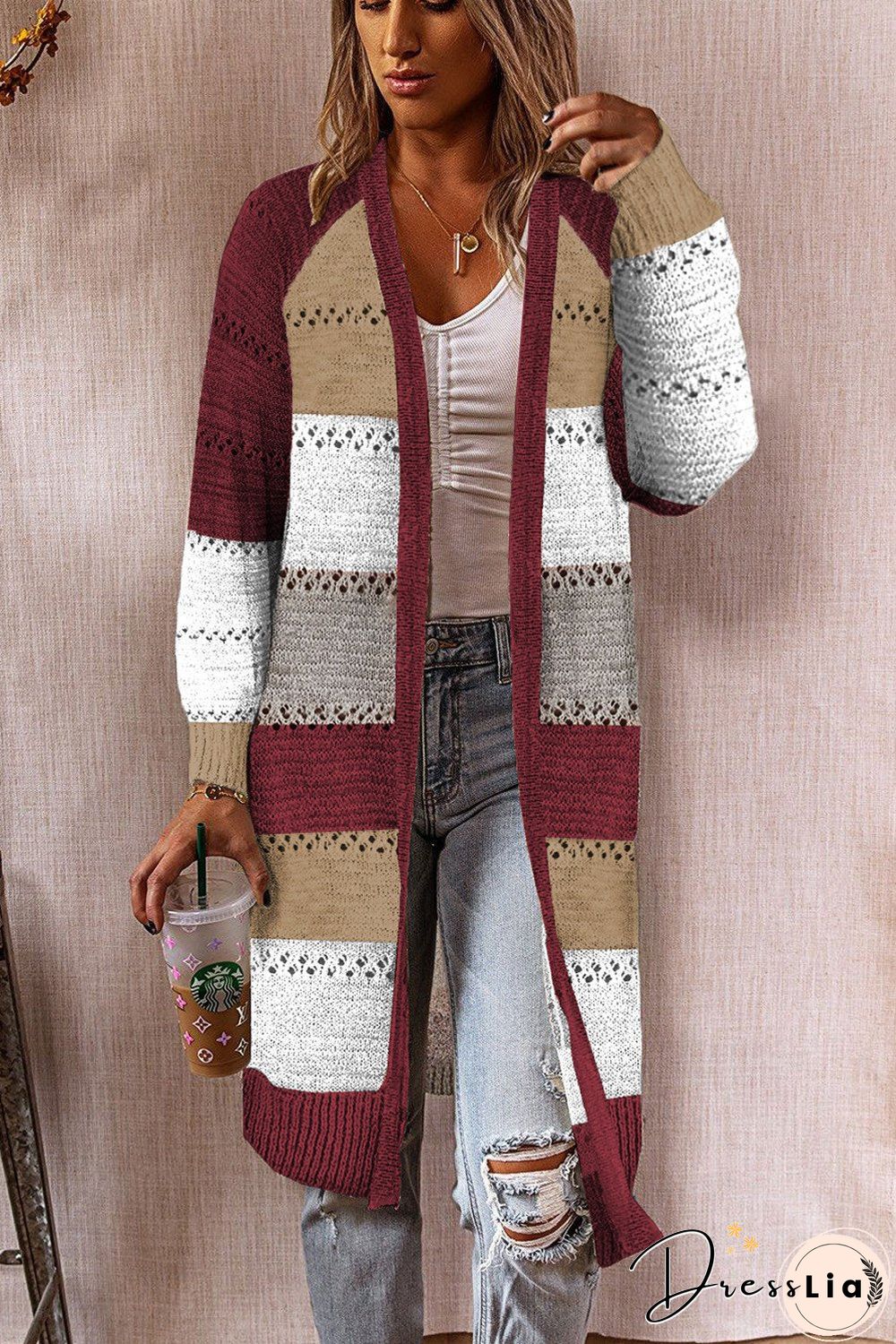 Color Block Hollow Sweater Cardigan