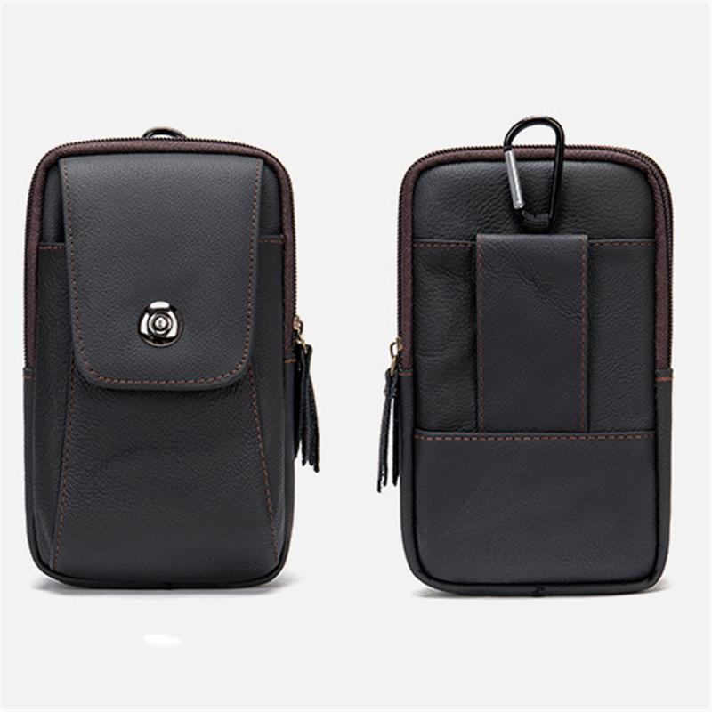 Grain Textured Style Genuine Leather Multiple Compartment Card Slot Magnetic Closure Belt Bag