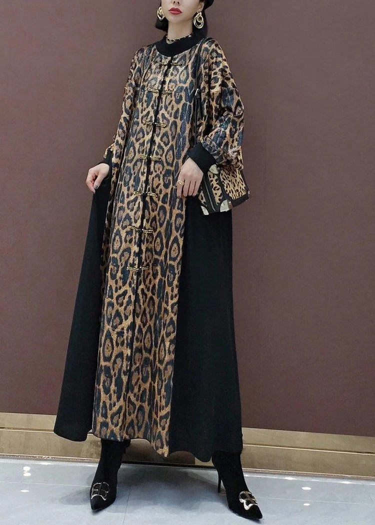 Style Leopard Clothes Stand Collar Patchwork Art Spring Dress