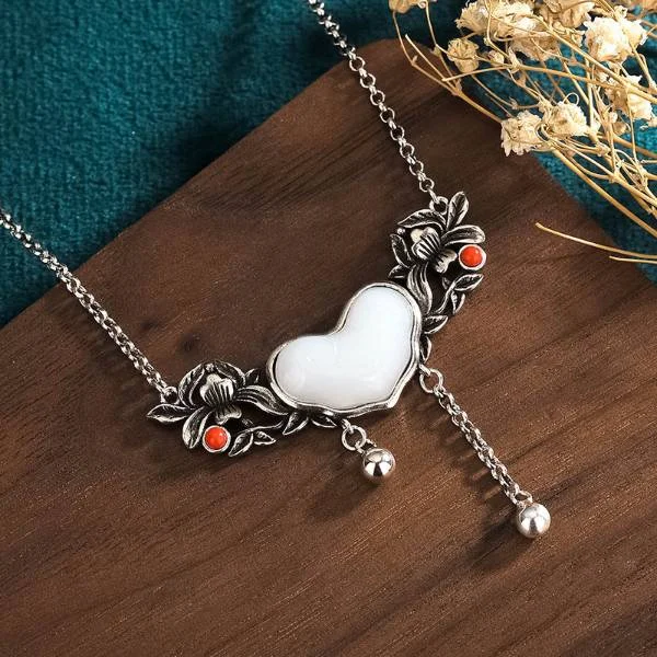Natural Jade Heart Lucky Pendant Necklace