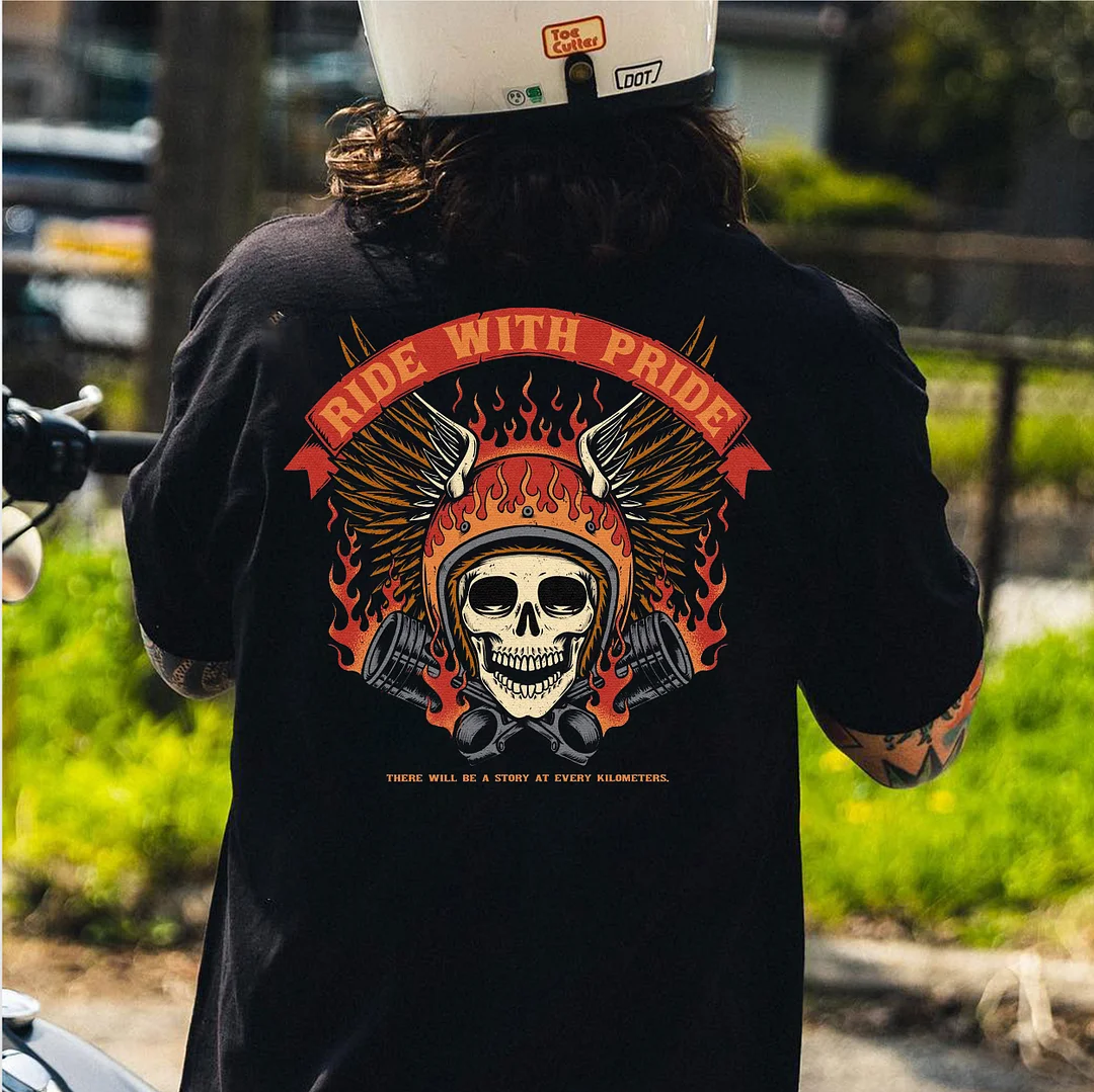 RIDE WITH PRIDE Skull Wing Black Print T-Shirt