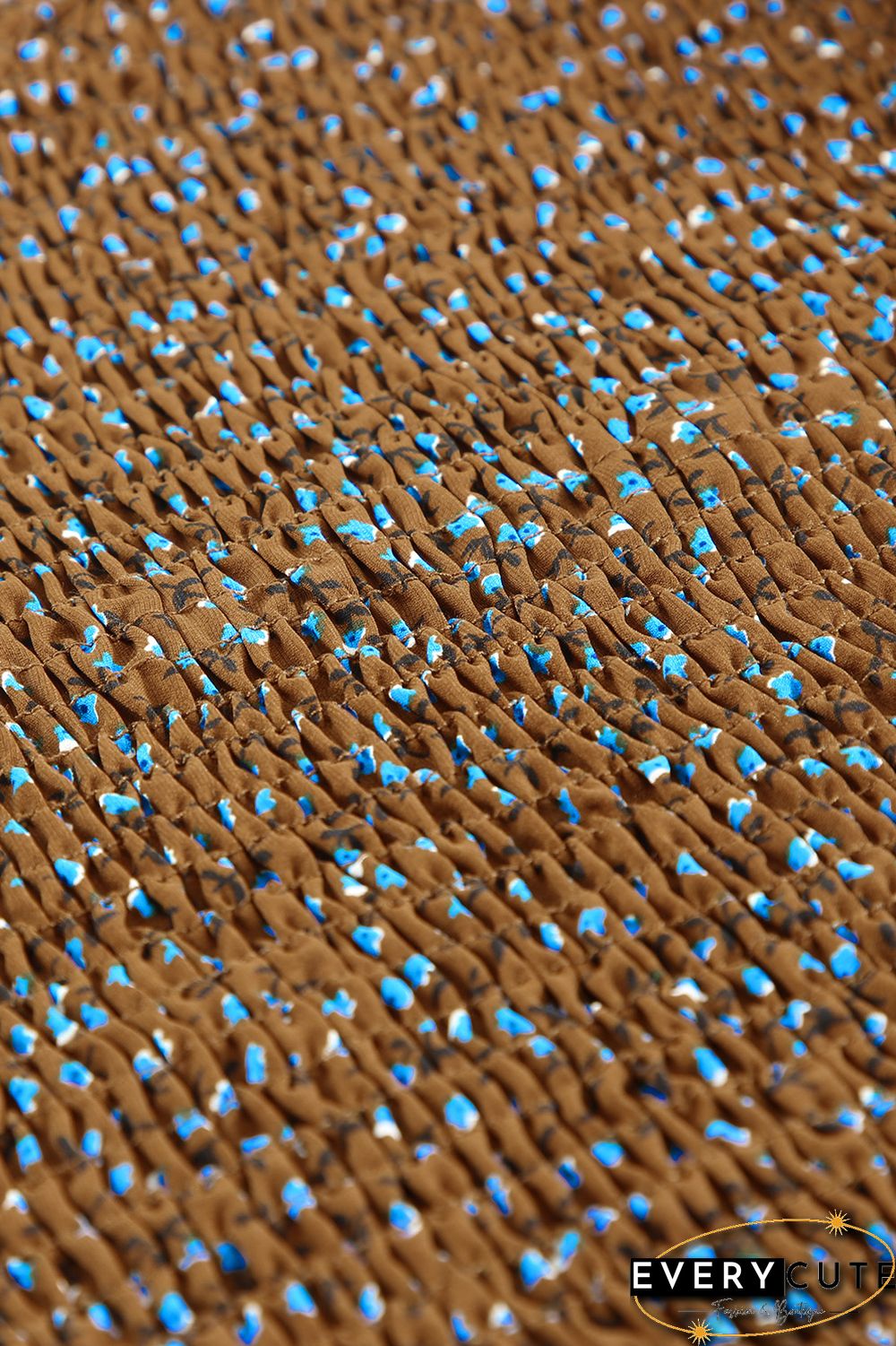 Khaki Square Neck Puff Sleeve Floral Smocked Top