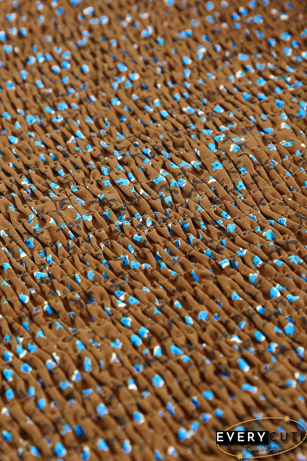 Khaki Square Neck Puff Sleeve Floral Smocked Top