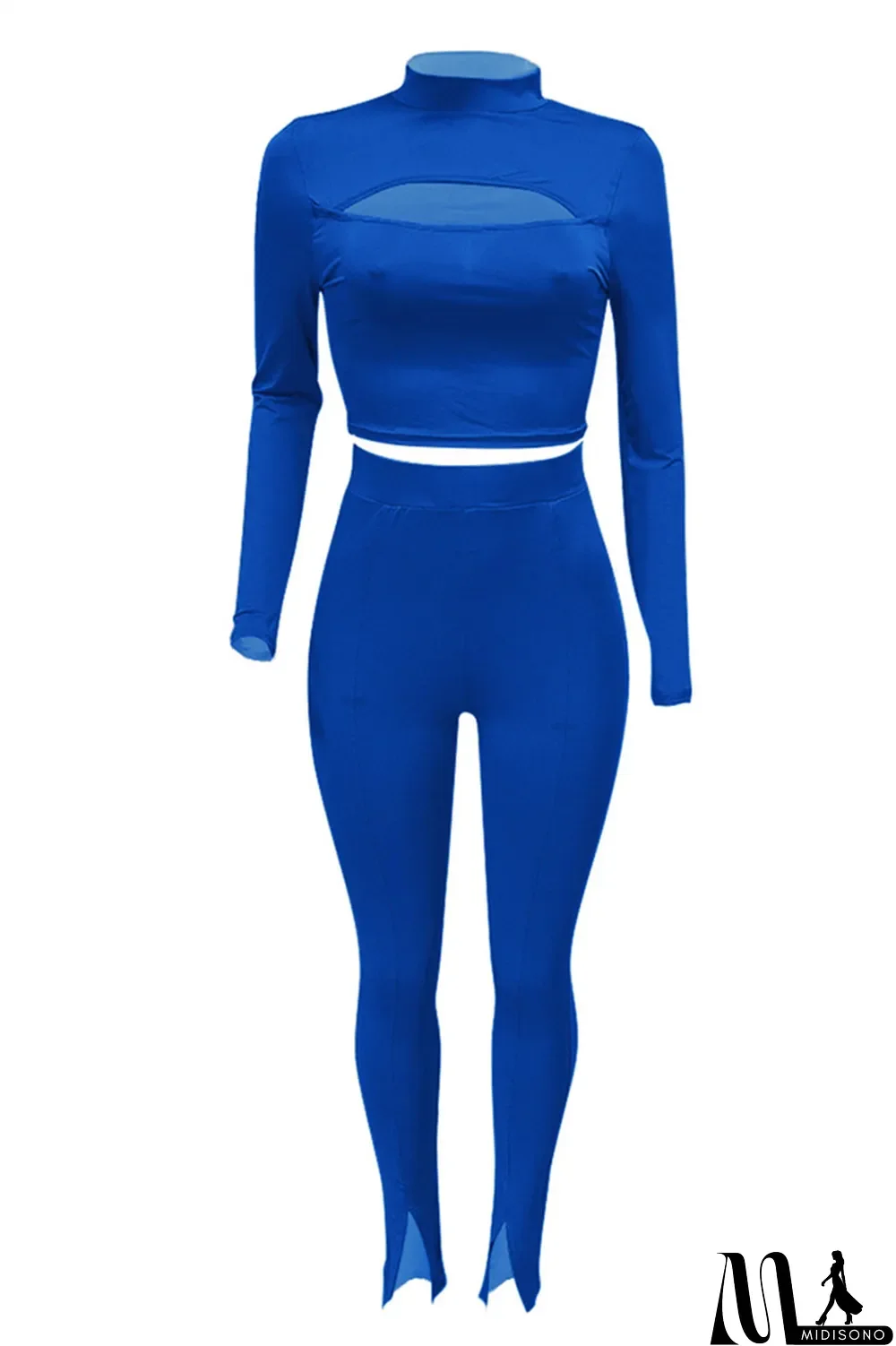 MidiSono - White Sexy Casual Solid Bandage Turtleneck Long Sleeve Two Pieces