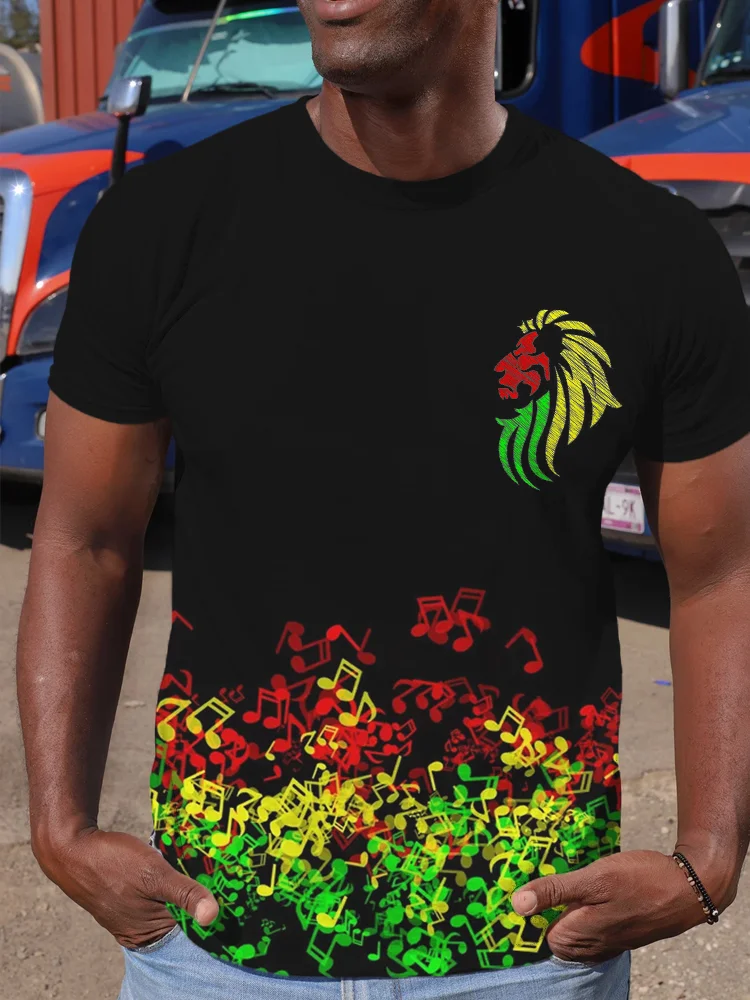BrosWear Men's Reggae Rasta Music Notes Short Sleeve T Shirt
