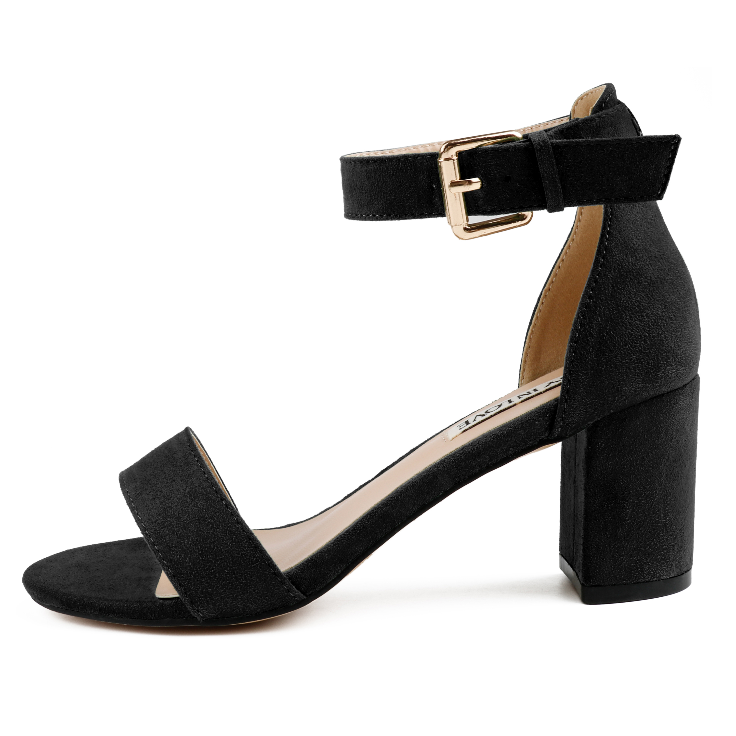 3.54"  Women's Ankle Strap Pumps Block Heel Open Toe Suede Sandals Summer Shoes-MERUMOTE