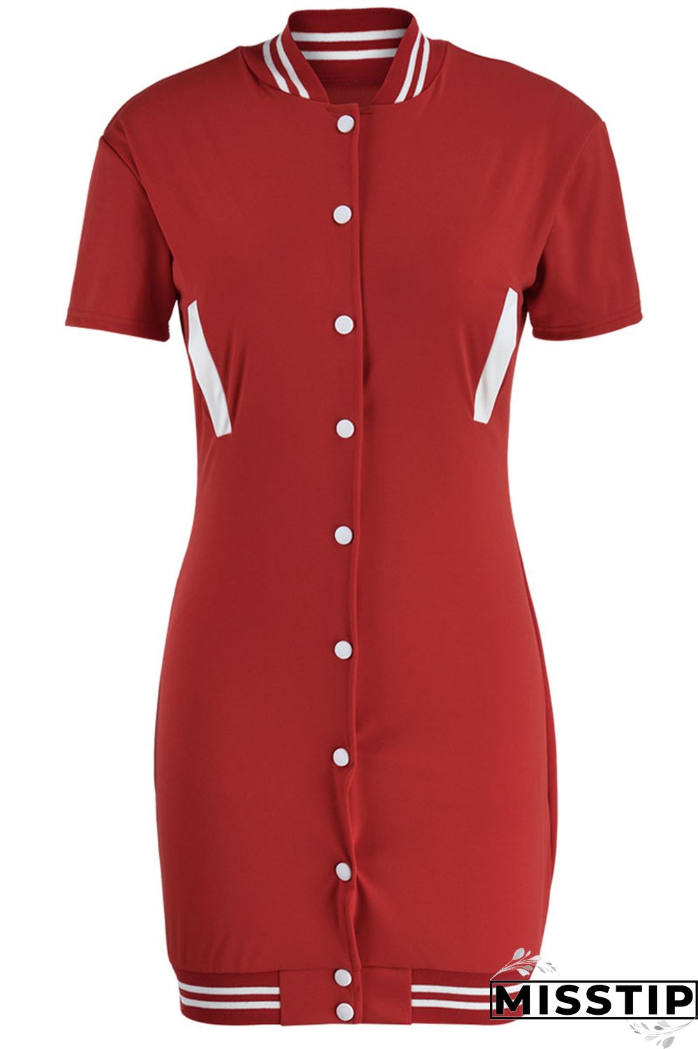 Red Casual Solid Patchwork Pocket Buckle Dresses