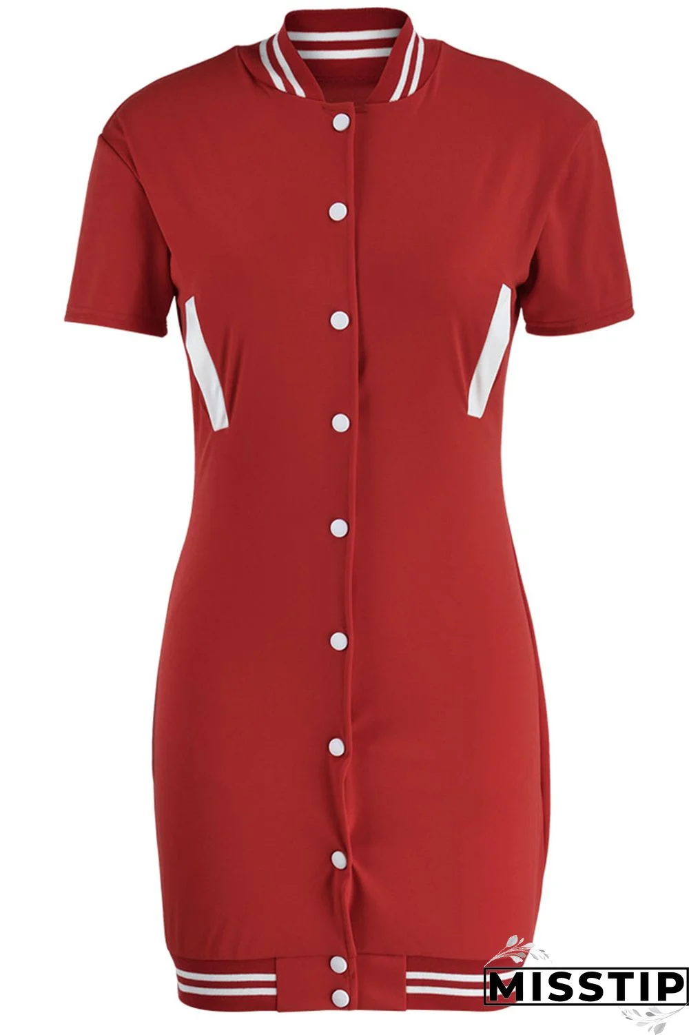 Red Casual Solid Patchwork Pocket Buckle Dresses