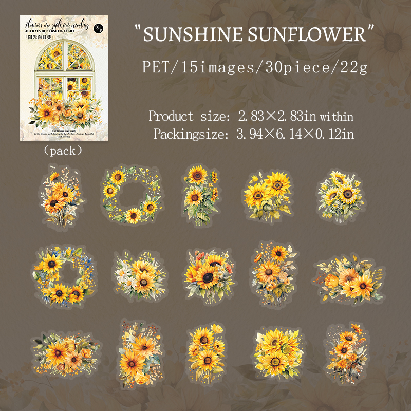 PET Sticker - Journey To The Light Series Vintage Sunflower Character Landscaping 
