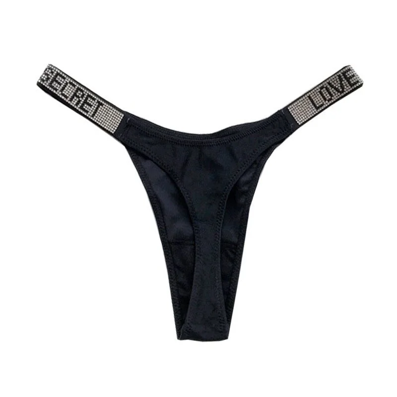 Meet'r Letter LOVE Rhinestone Sexy Underwear Luxury Satin G String Panties Women Low Waist Thong Seamless Female Lingerie