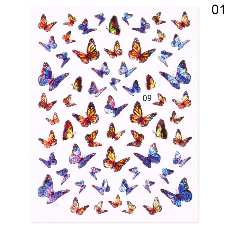 1PC 3D Butterfly Nail Sticker Spring Flower Leaves Alphabet Valentines's Day Transfer Foil Slider Nail Art Decoration Manicures