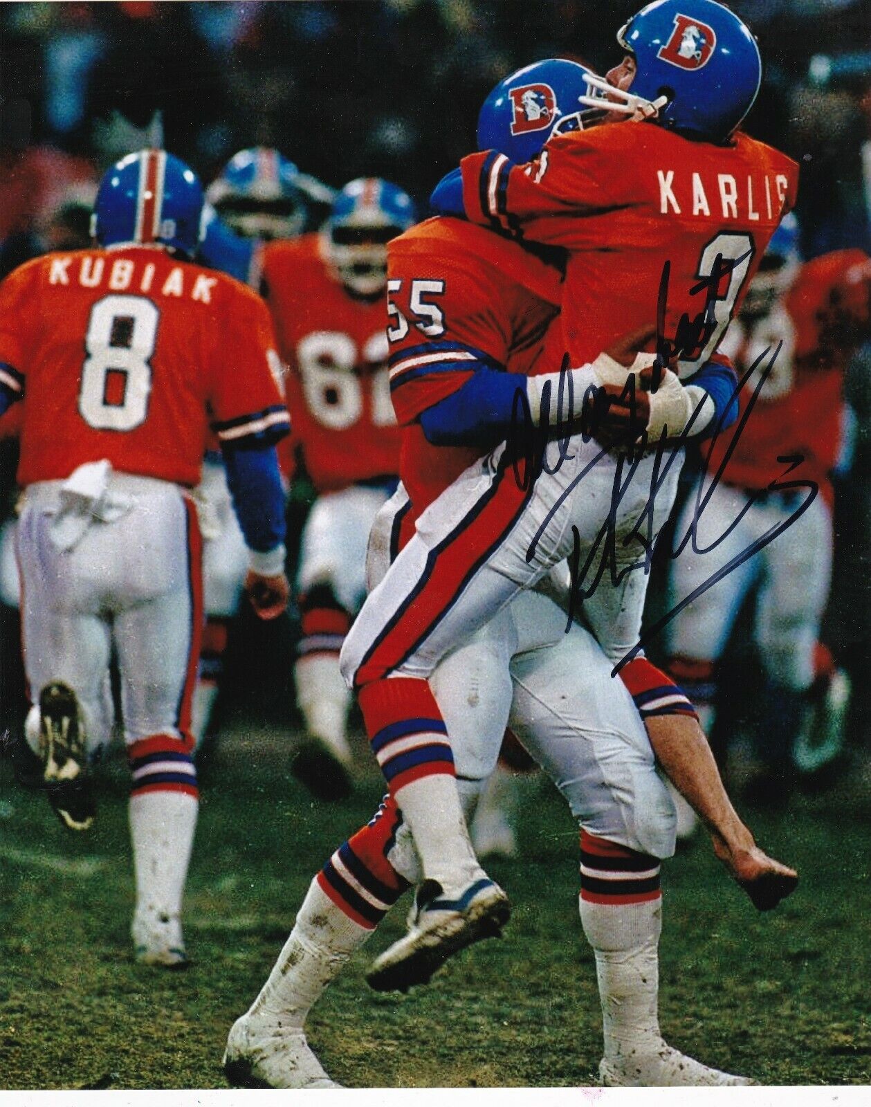 RICH KARLIS DENVER BRONCOS ACTION SIGNED 8x10