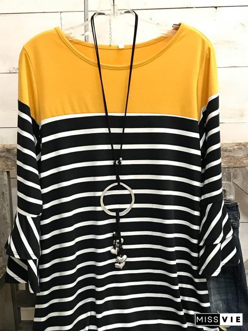 Crew Neck Striped Long Sleeve Casual T-shirt
