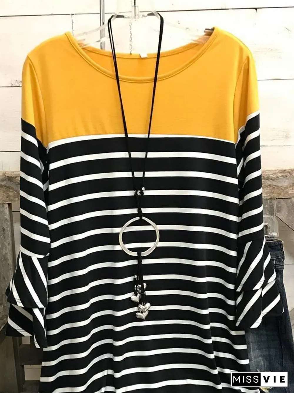Crew Neck Striped Long Sleeve Casual T-shirt