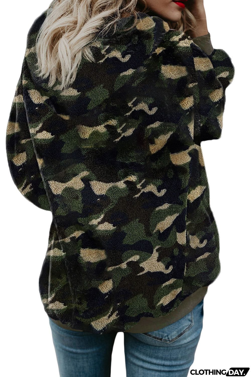 Camo Print Warm Furry Pullover Hoodie