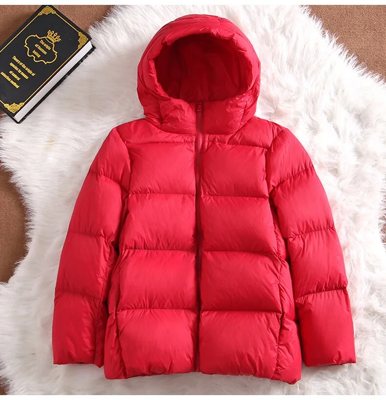 FTLZZ New Ultra Light Hooded Short Jacket Women 90% White Duck Down Coat Casual Windbreak Parkers Lightweight Warm Snow Outwear