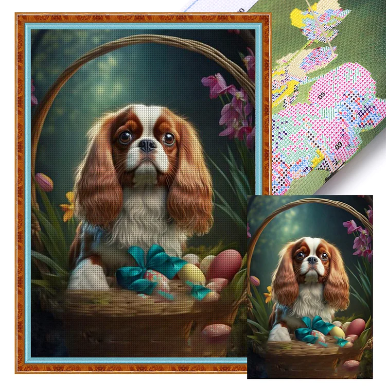 【Huacan Brand】Easter-Dog Cavalier Dog 11CT Stamped Cross Stitch 40*60CM