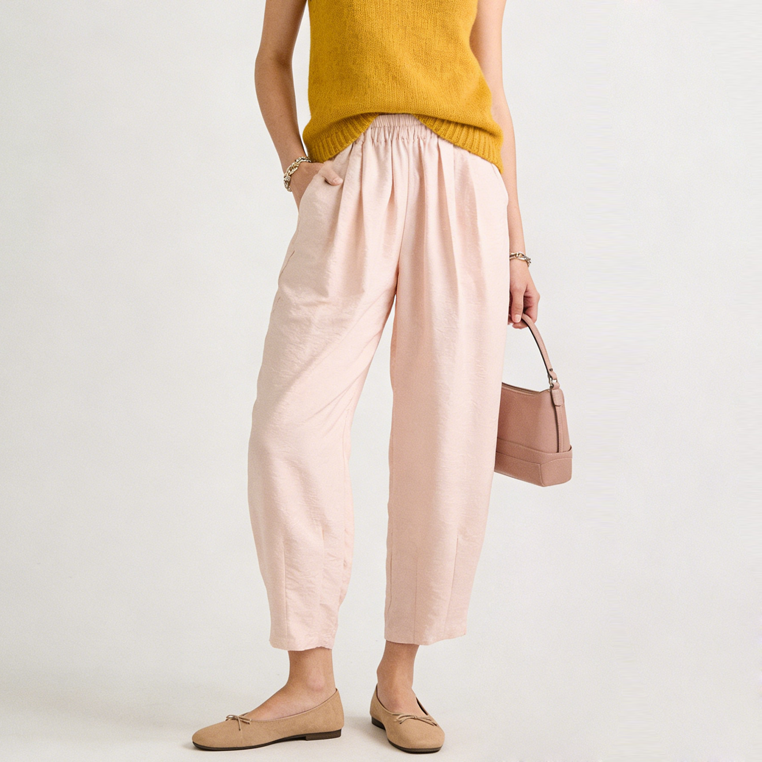 Silk Pants Harem Cropped Textured  REAL SILK LIFE