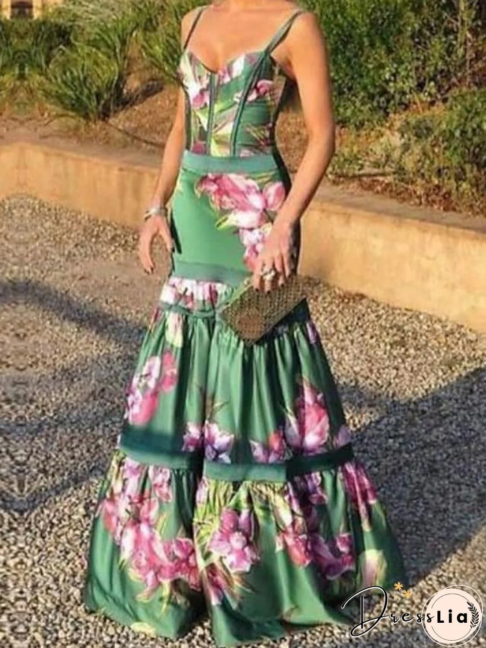 Women's Sheath Dress Maxi Long Dress Green Sleeveless Floral Patchwork Print Spring Summer Casual S M L XL XXL 3XL