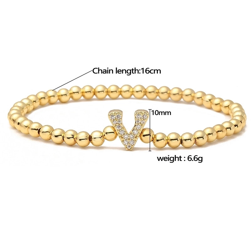 Vintage Style Minimalist Classic Style Letter Copper Zircon 18K Gold Plated Inlay Bracelets