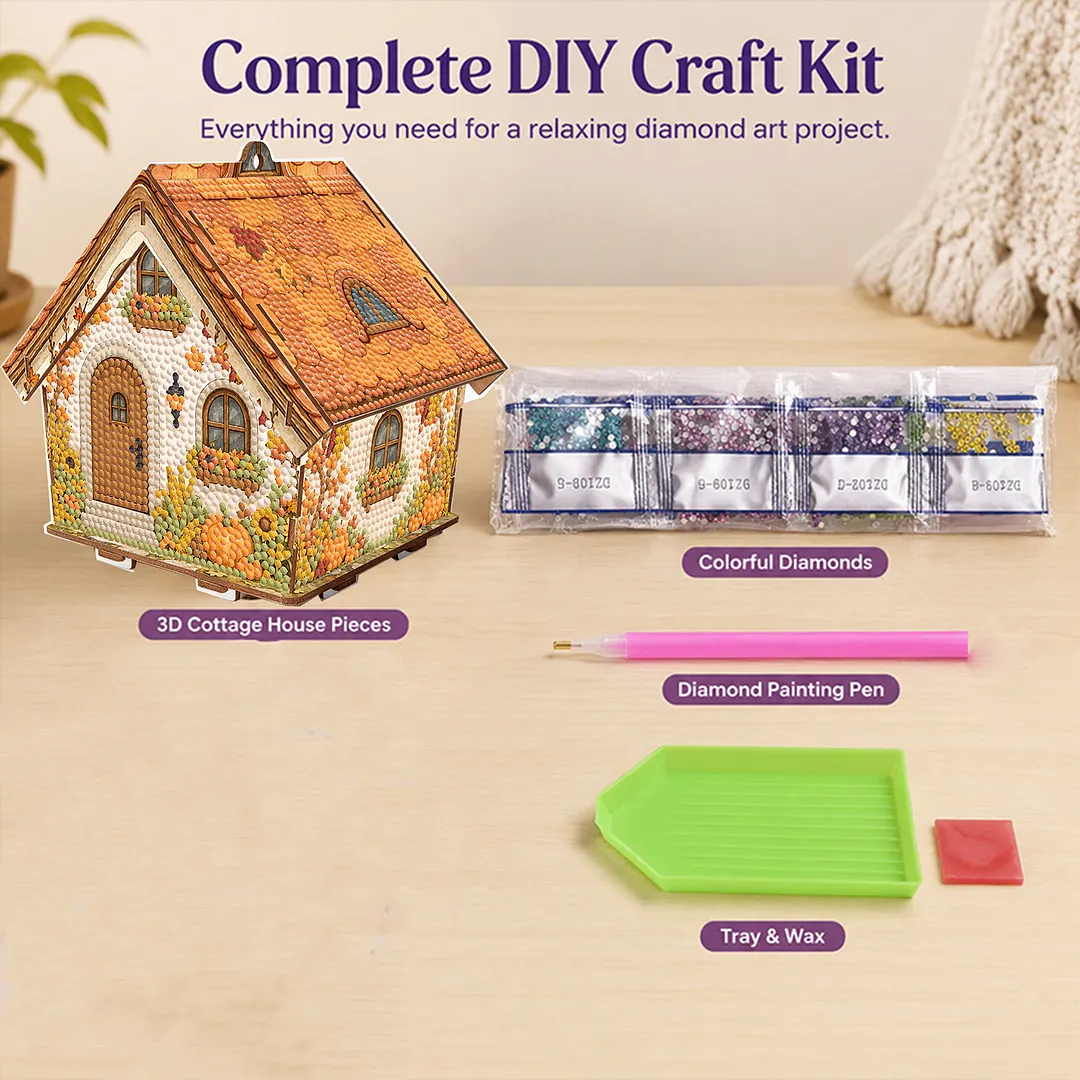 DIY Wooden House Diamond Art Painting Kit for Adults Home (Autumn Harvest)