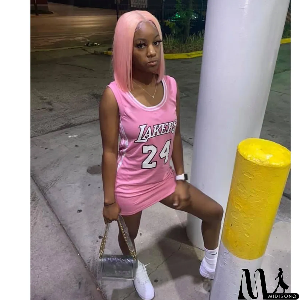 MidiSono - Casual Sports Printed Mini Jersey Dress