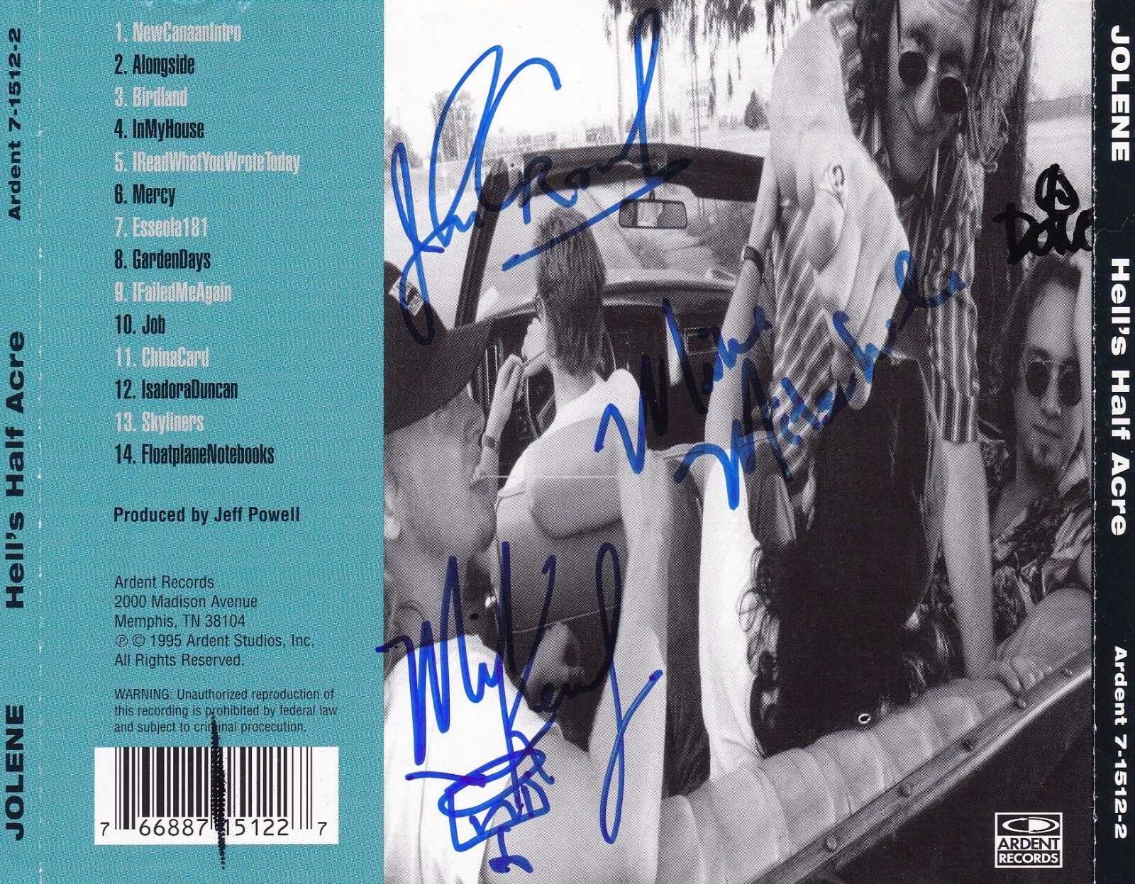 Jolene autographed CD Back  Shipping