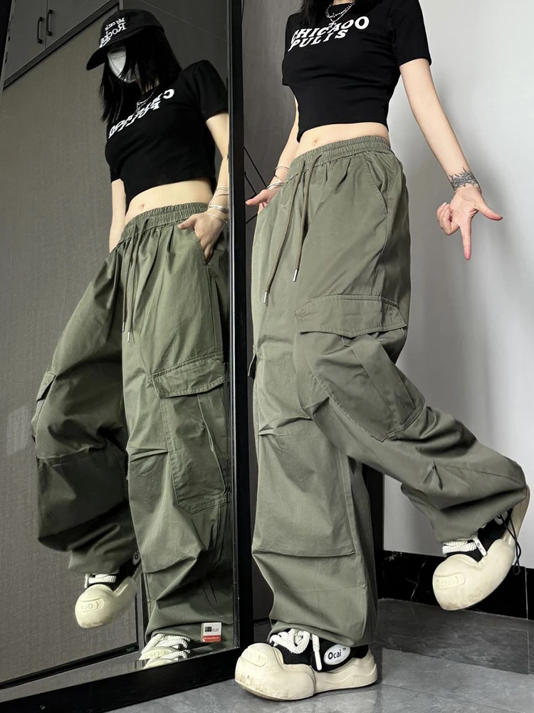 Hedirax Y2k Women Cargo Pants American Hop High Waist Wide Leg Trousers Casual Loose Streetwear Female Vintage Pockets Pants
