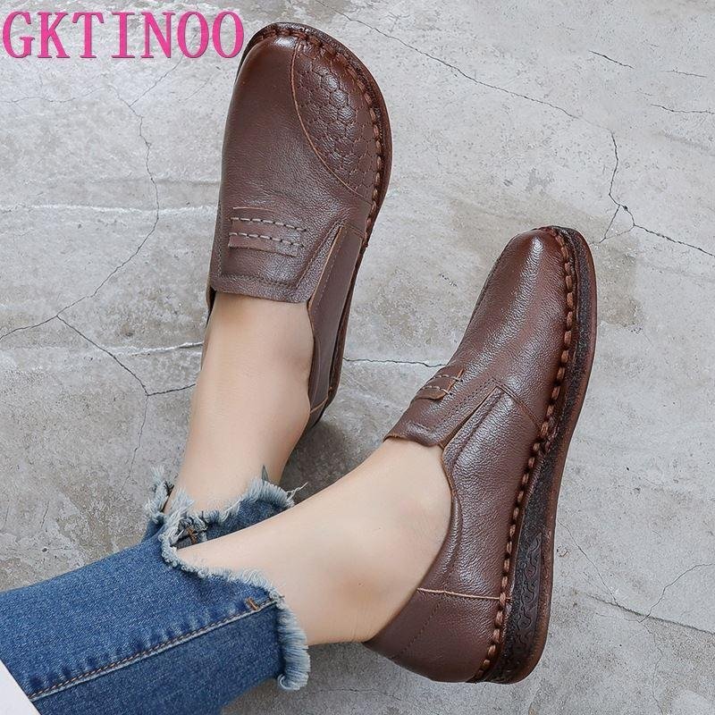 GKTINOO 2021 Fashion Women Shoes Genuine Leather Loafers Women Casual Shoes Mother Soft Comfortable Shoes Women Flats Non-slip 1113