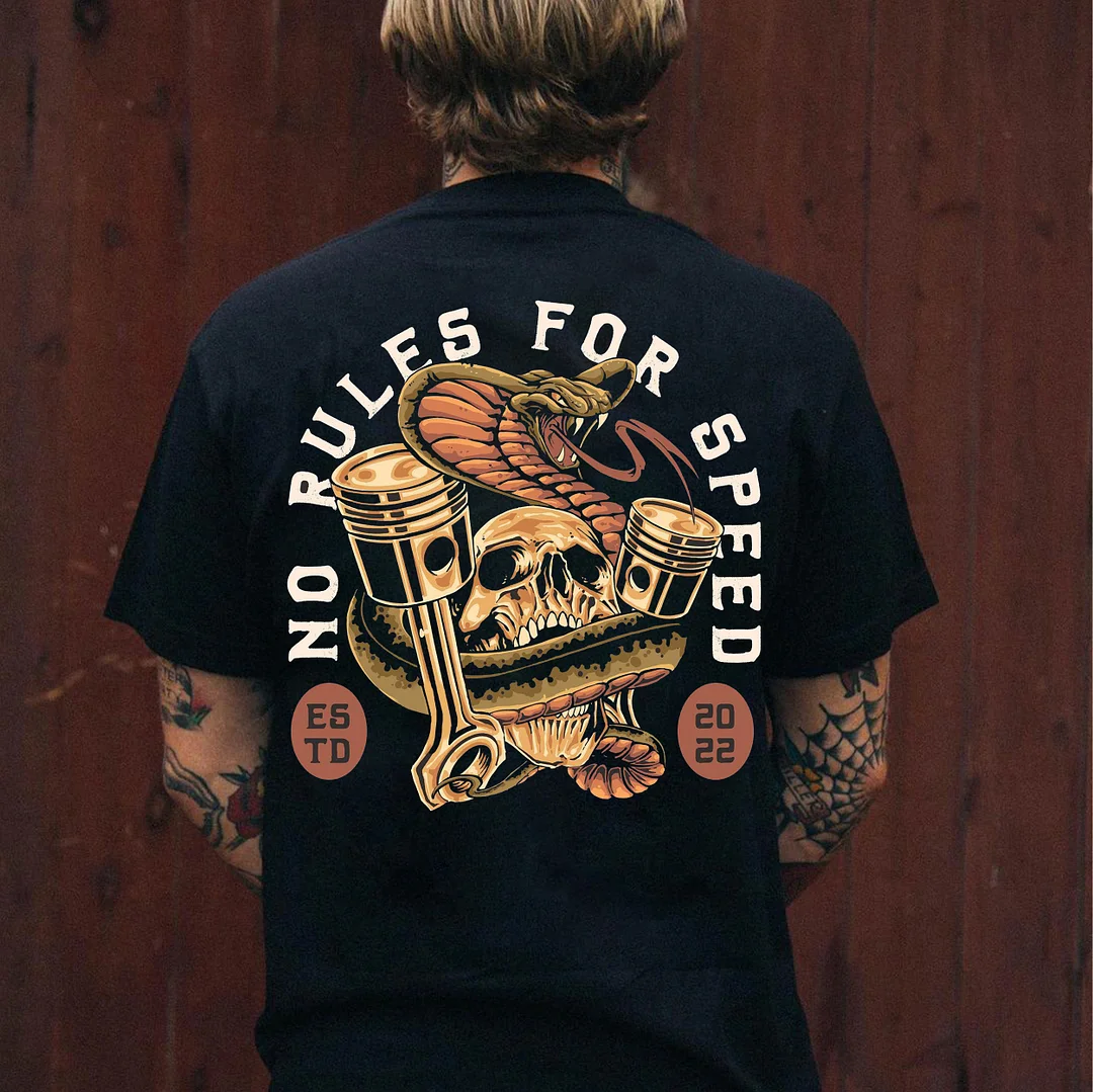 NO RULES FOR SPEED Skull&Snake Print Men's T-shirt