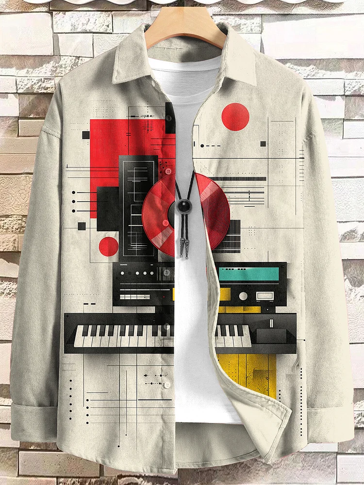 Men's Abstract Music Record Geometric Art Print Long Sleeve Shirt