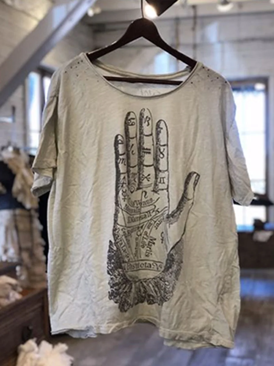 Hand Print Women Soft Loose Round Neck Blouse