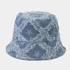 Unisex Trendy Star Frayed Edge Denim Foldable Fisherman Bucket Hat 