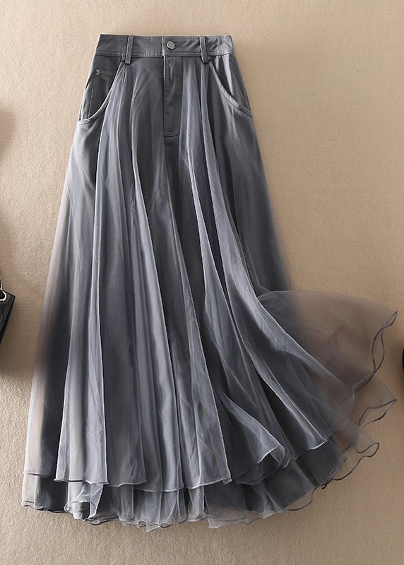 Natural Grey high waist Patchwork Tulle Skirts Spring