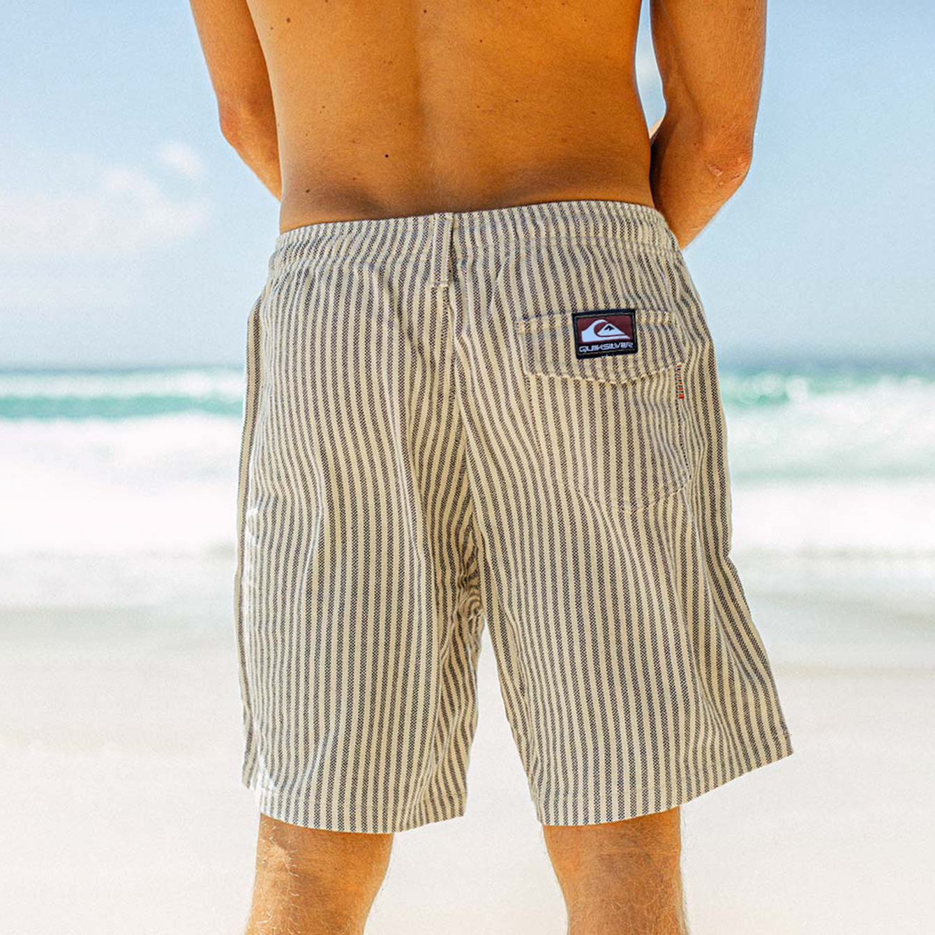Oversized Holiday Casual Men's Quicksilver Print Shorts Striped Elastic Waist Surf Beach Shorts / [blueesa] /